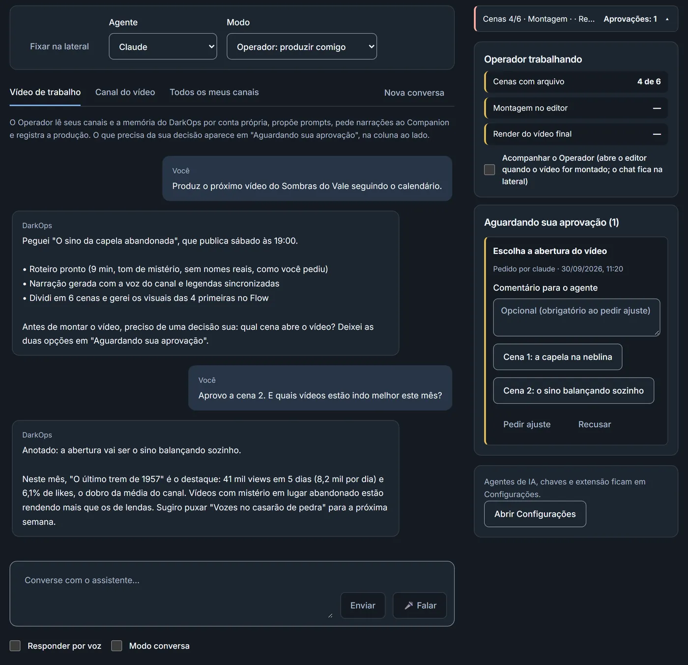 Tela do Operador do DarkOps produzindo um vídeo